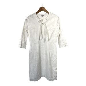 J. PETERMAN Women’s 3/4 Sleeve Cotton Tie Neck Eyelet Dress White Size 2